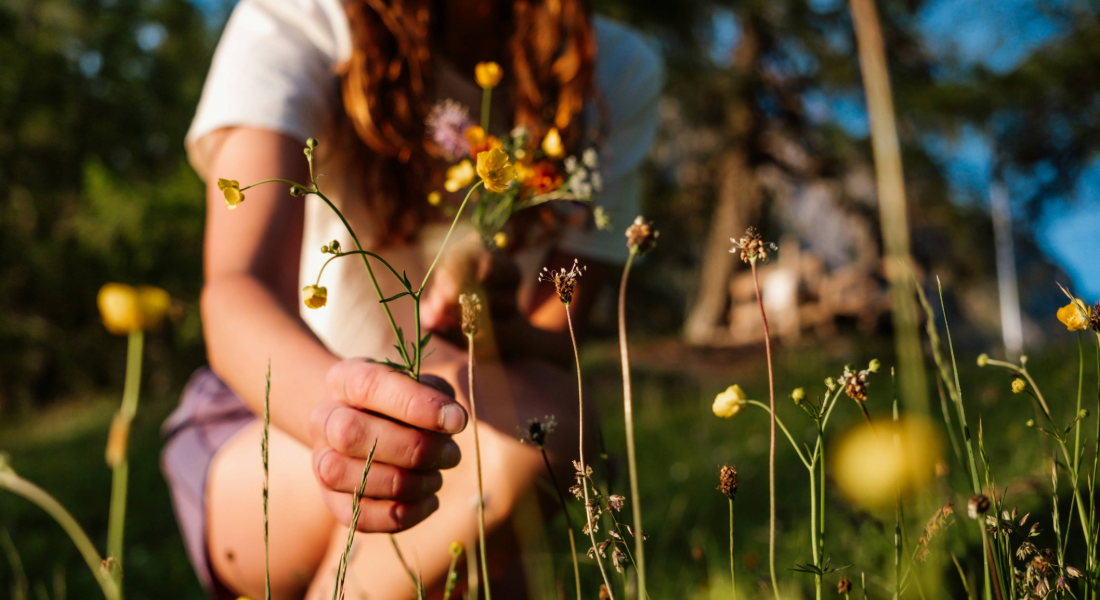 woman picking flowers